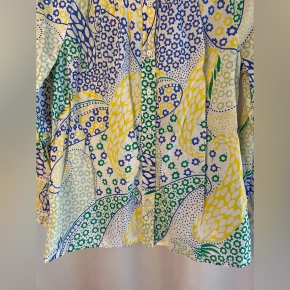 Talbots Womens Green Blue Paisley Blouse Medium Cottagecore Eyelet Summer Vibe - Picture 5 of 12